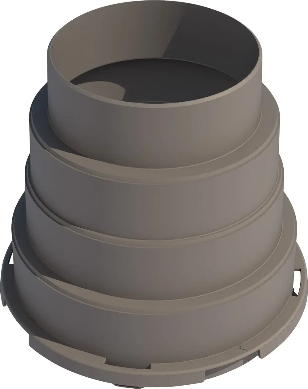 VKH Anschluss-Adapter in neutraler Farbe, mit mehreren, aufeinander gestapelten Ringen. Einsatz für Wohnungslüftungssysteme, geeignet für Bosch Produkte.